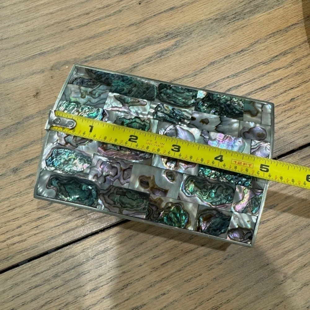 Vintage alpaca‎ Mexico Mexican Abalone shell jewelry box trinket box